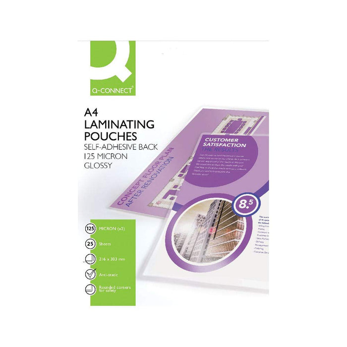 Q-Connect A4 Sticky-Backed Laminating Pouches 125 Micron KF24056 - Pack of 25 1 Glossy