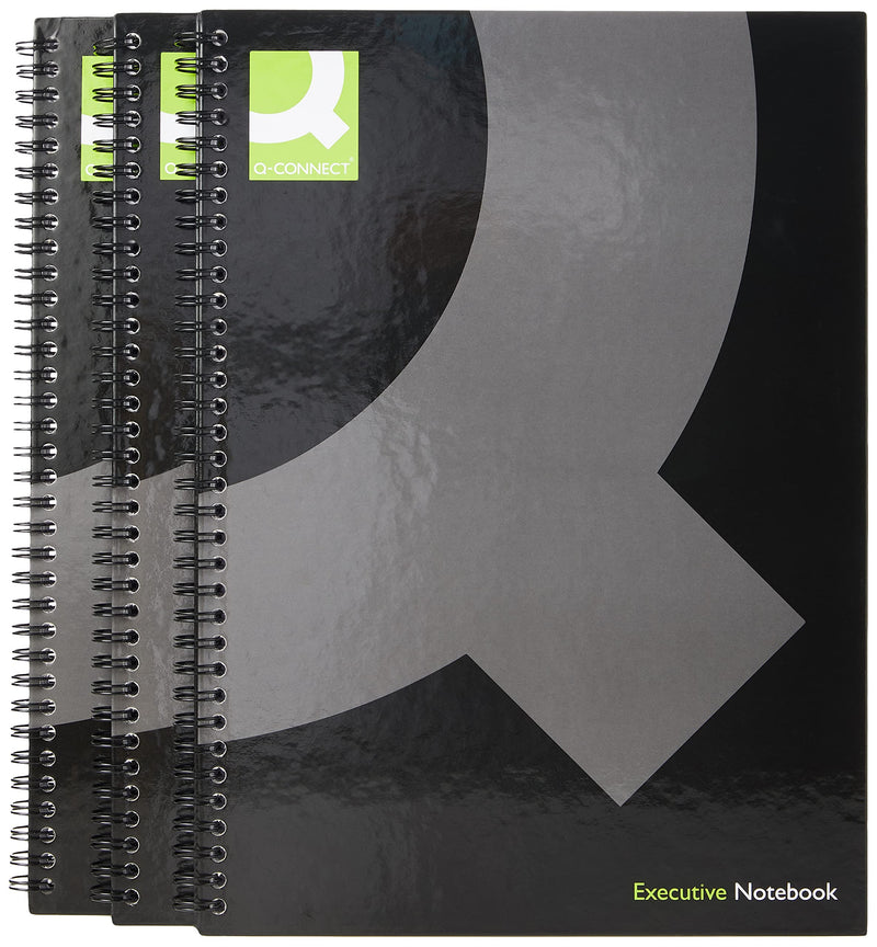 Q-Connect Hardback Wirebound Book, A4, Black, Pack of 3