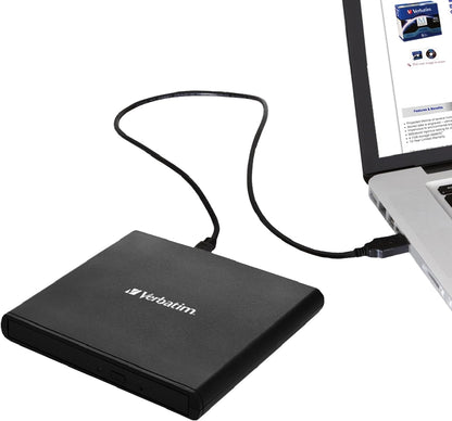 Verbatim Slimline CD / DVD Drive - External USB 2.0 CD DVD +/-RW Burner for Laptops and Notebooks with M-DISC Support - Mac & PC Compatible - Nero Burn & Archive Software Included - Black