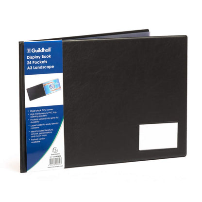 Exacompta - Ref GDB24/LZ - Guildhall Collection - Premium Display Book - Suitablde for A3 Landscape Documents, 24 Pockets, 48 Viewing Pages - Rigid Black PVC Cover