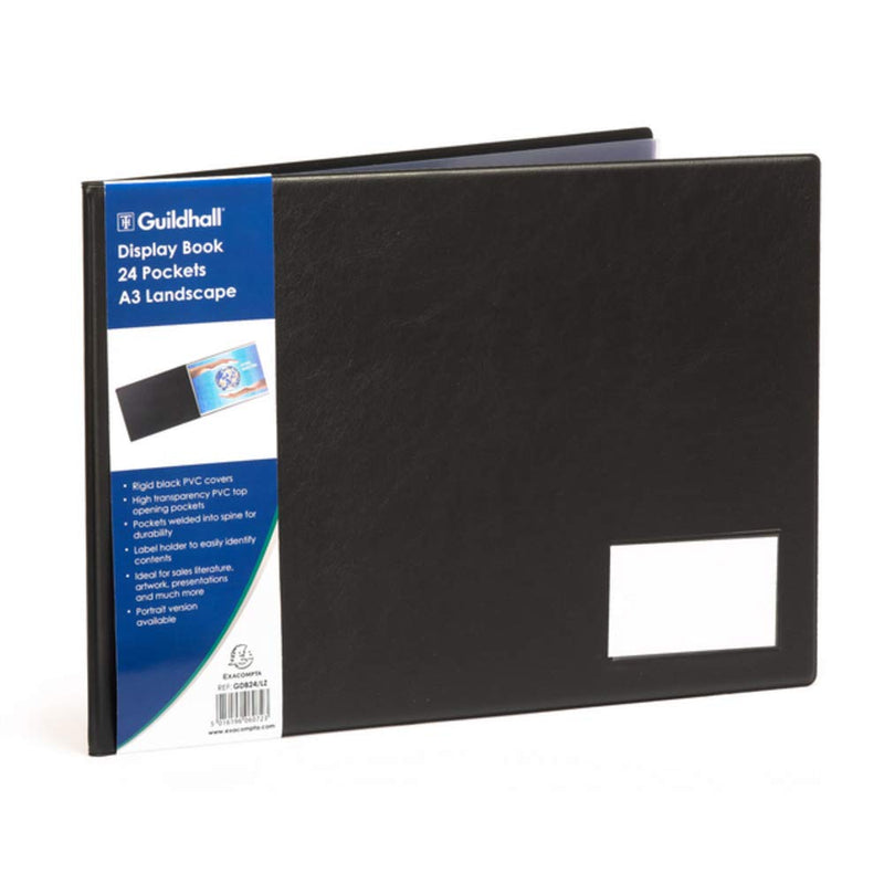 Exacompta - Ref GDB24/LZ - Guildhall Collection - Premium Display Book - Suitablde for A3 Landscape Documents, 24 Pockets, 48 Viewing Pages - Rigid Black PVC Cover