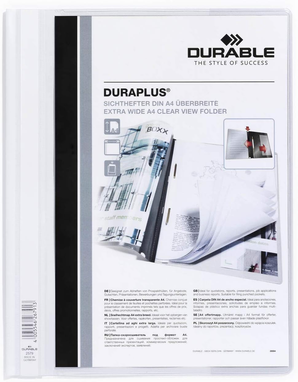 Durable DURAPLUS Presentation Folder | Pack of 25 A4 Folders | Black | Perfect For Storing Presentations, Quotations, Invoices, School Work, etc
