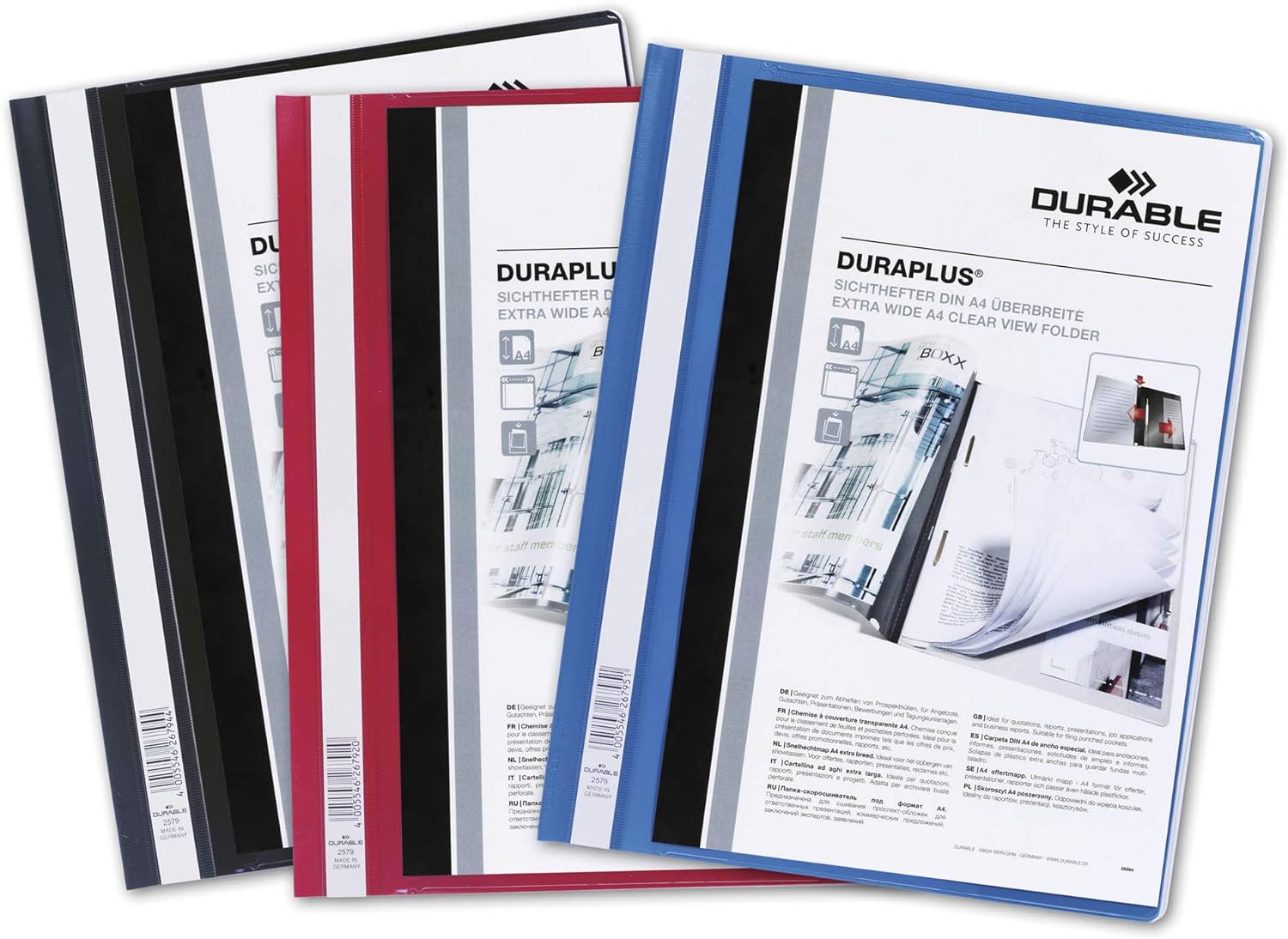 Durable DURAPLUS Presentation Folder | Pack of 25 A4 Folders | Black | Perfect For Storing Presentations, Quotations, Invoices, School Work, etc