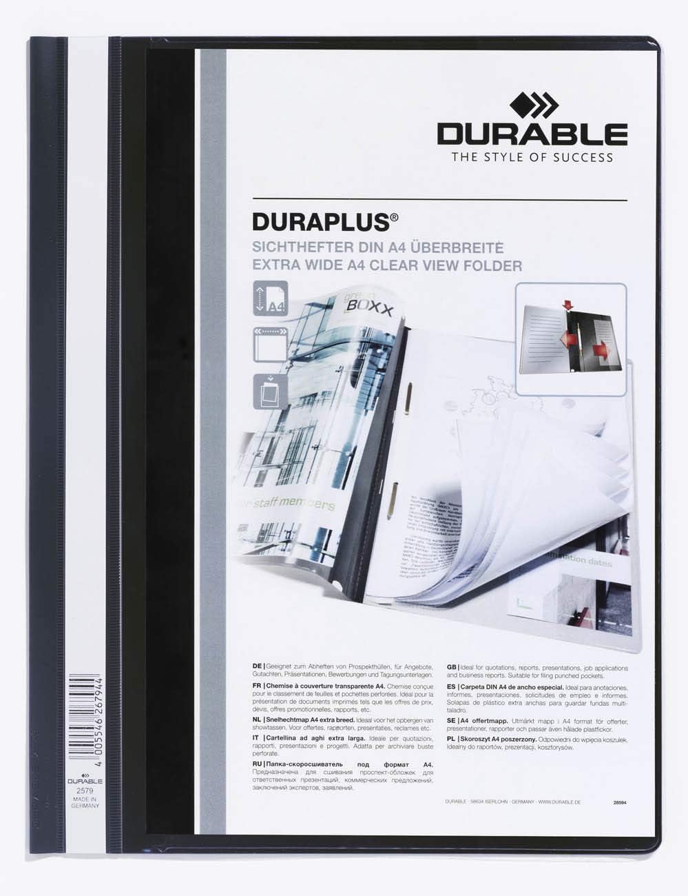 Durable DURAPLUS Presentation Folder | Pack of 25 A4 Folders | Black | Perfect For Storing Presentations, Quotations, Invoices, School Work, etc