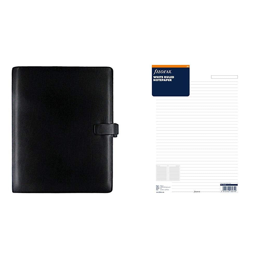 Filofax A4 Metropol Organiser - Black &A4 Ruled Notepaper - White