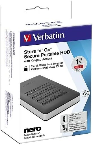 Verbatim 53401 1 TB Store 'n' Go Secure Portable HDD with Keypad Access - Black