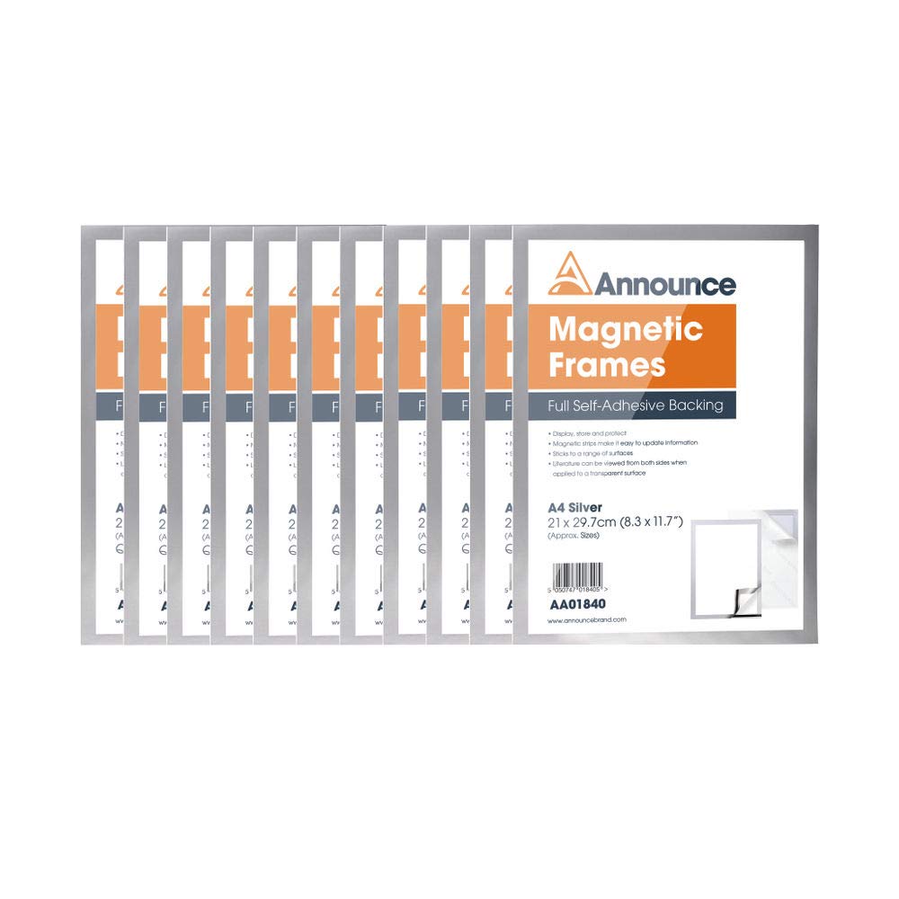 ANNOUNCE AA01842 A4 Magnetic Frames - Silver (Pack of 10