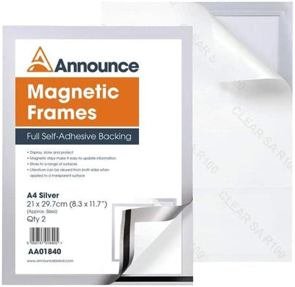 ANNOUNCE AA01842 A4 Magnetic Frames - Silver (Pack of 10