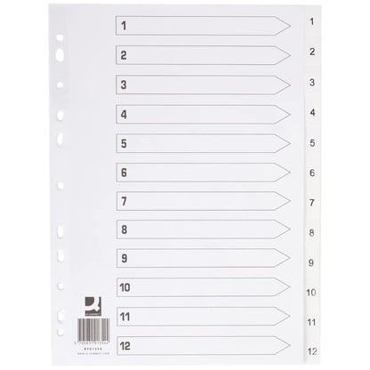 Q-Connect KF01354 1-12 Polypropylene Index A4 Multi Punched - White