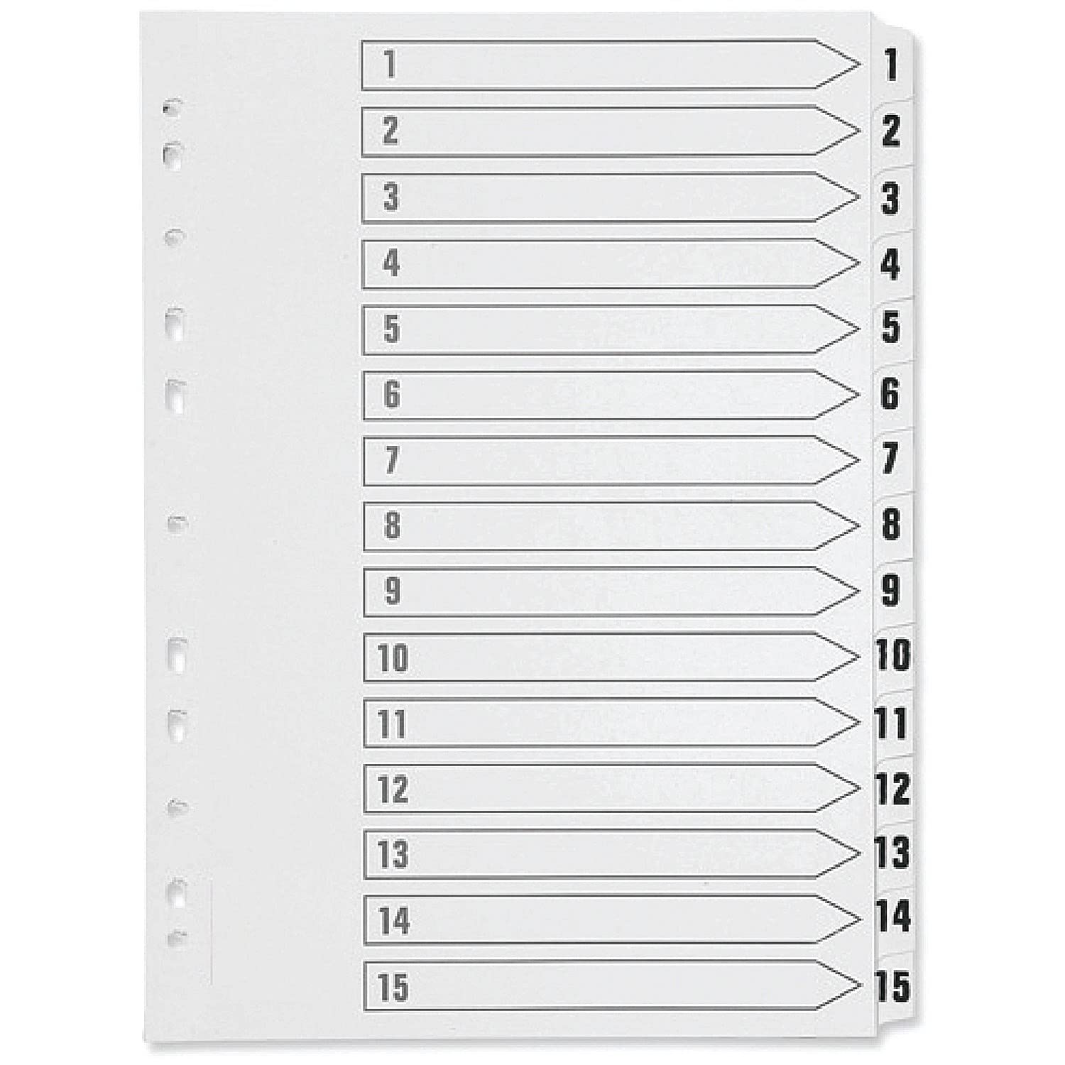 Q-Connect - Hoja de índice con pestañas (polipropileno, multiperforada, tamaño A4, numerada del 1 al 15), color blanco