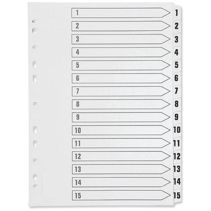 Q-Connect - Hoja de índice con pestañas (polipropileno, multiperforada, tamaño A4, numerada del 1 al 15), color blanco