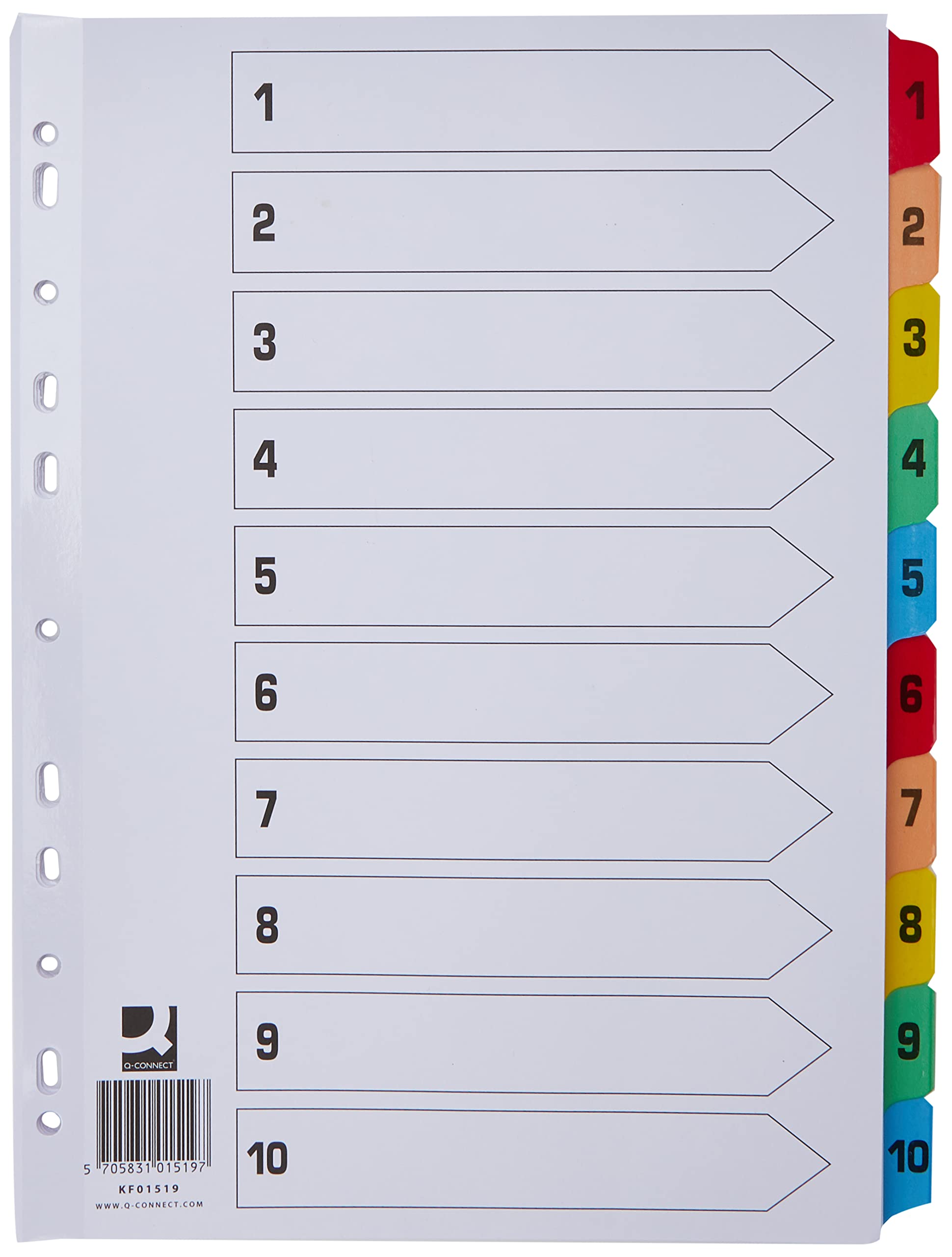 Q Connect - Separador para archivador (A4, mutitaladro, incluye índice, cartulina reforzada