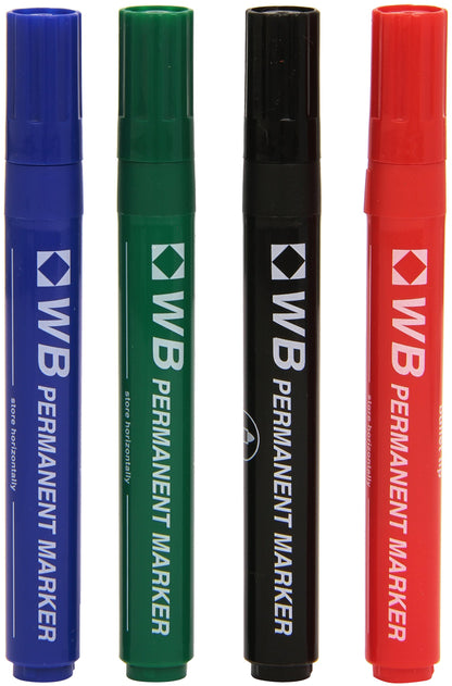 Whitebox Wx26088a Permanent Marker with Bullet Tip, Multicoloured, Assorted (Pack of 4