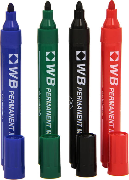 Whitebox Wx26088a Permanent Marker with Bullet Tip, Multicoloured, Assorted (Pack of 4