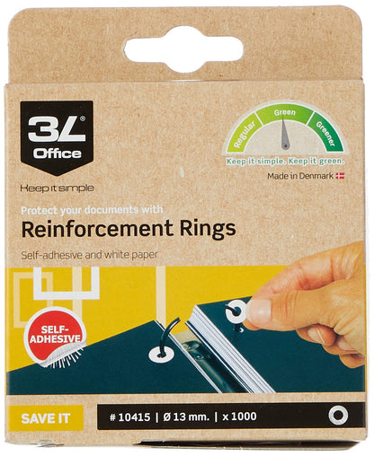 3L Self Adhesive Paper Reinforcement Ring, Pack of 1000