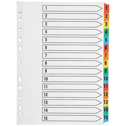 Q-Connect Index A4 Multi-Punched 1-15 Reinforced Multi-Colour Numbered Tabs KF01520