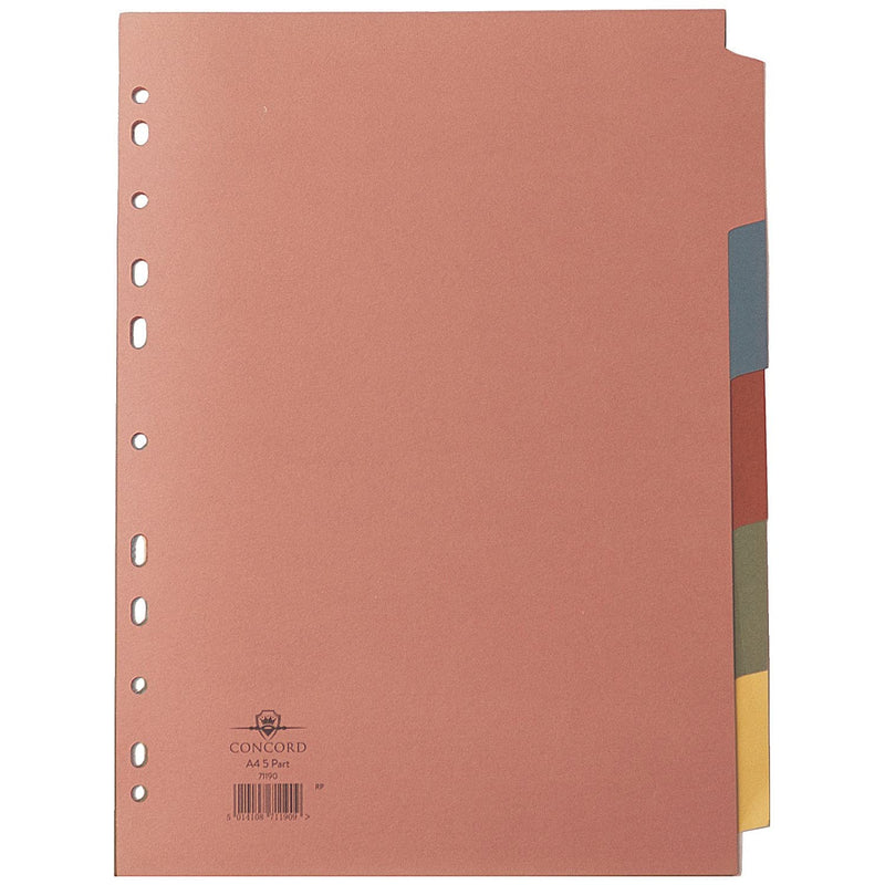 Concord Subject Dividers 230 Micron 5-Part Multipack A4 Assorted Ref 71190/J11M (Pack 5