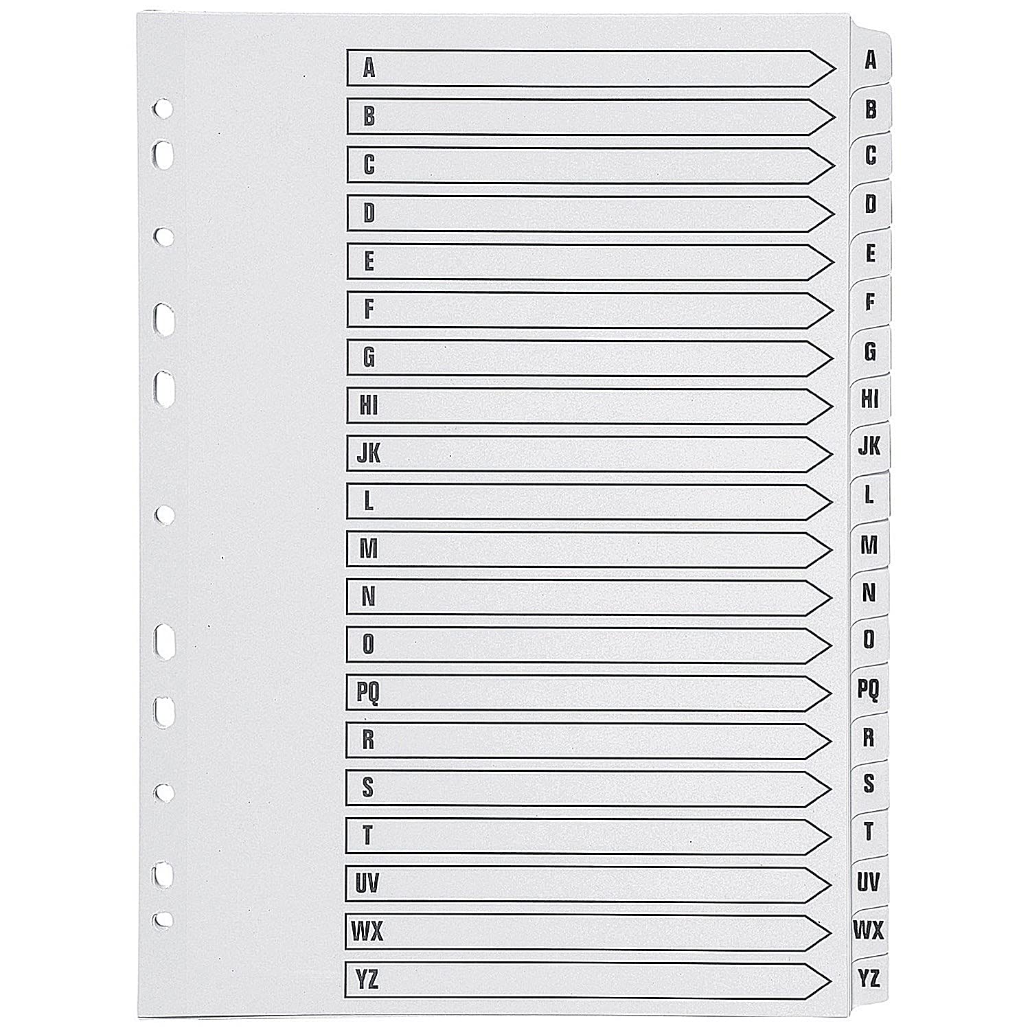 Q-Connect KF01532 Index A4 Multi-Punched A-Z 20 Part Reinforced White Board Clear Tabbed