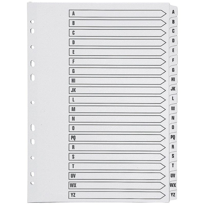 Q-Connect KF01532 Index A4 Multi-Punched A-Z 20 Part Reinforced White Board Clear Tabbed