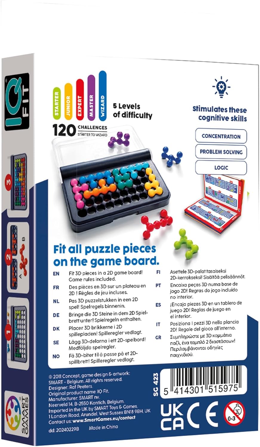 SmartGames | IQ Fit | Logic Puzzle Game | 120 Challenges | Single Player Brain Teaser | for Ages 6+ | Multilingual Version