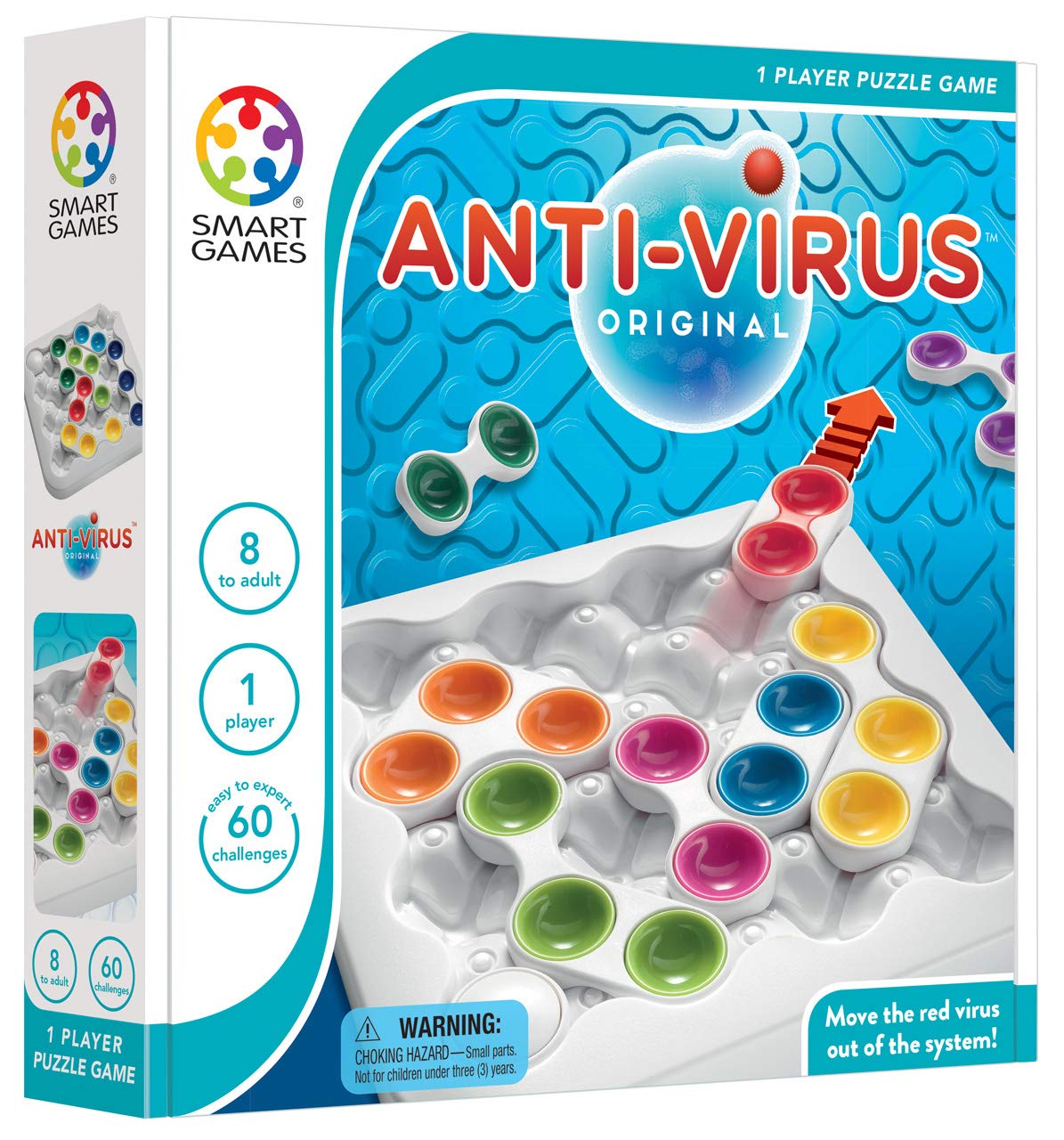 Smart Games - Anti-Virus, Puzzle Game with 60 Challenges, 7+ Years, Whie, Multicoloured