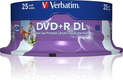 Verbatim 43667 8.5GB 8x Double Layer DVD+R Inkjet Printable - 25 Pack Spindle