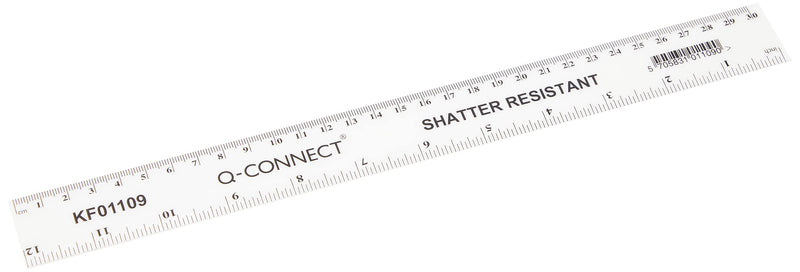 Q-Connect Ruler Shatterproof 300mm White (Inches on one side and cm/mm on the other