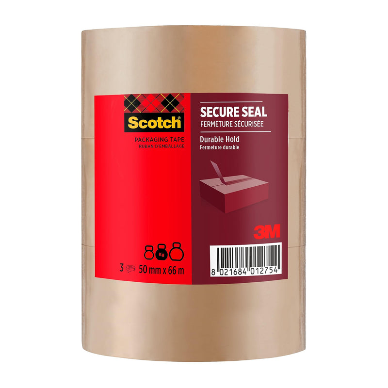 Scotch Cinta Adhesiva de Embalaje Marrón, 3 Rollos Cinta de Embalar, 50 mm x 66 m - de Calidad para Cerrar Cajas, Cartones y Paquetes