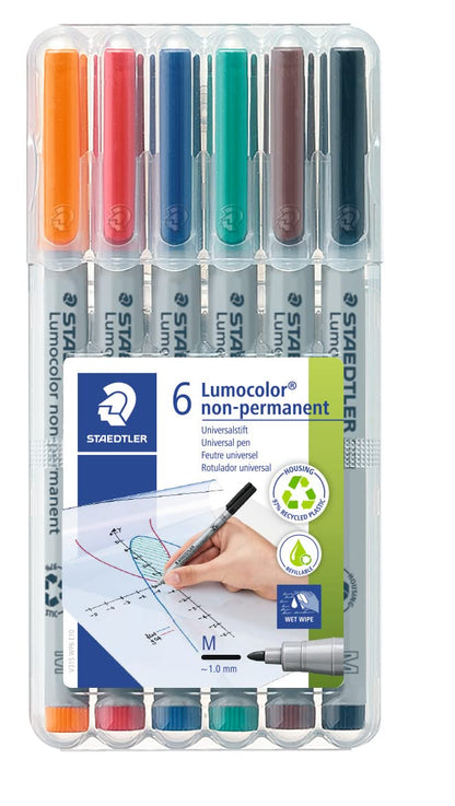 Staedtler 315 WP6 Lumocolor Universal Non Permanent Medium Pens - Assorted Colours