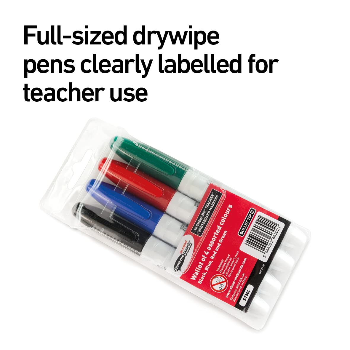 Show-me Teacher - Rotuladores de pizarra blanca para aulas - Colores surtidos (4 unidades
