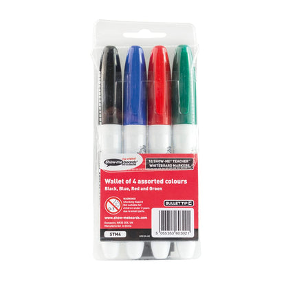 Show-me Teacher - Rotuladores de pizarra blanca para aulas - Colores surtidos (4 unidades