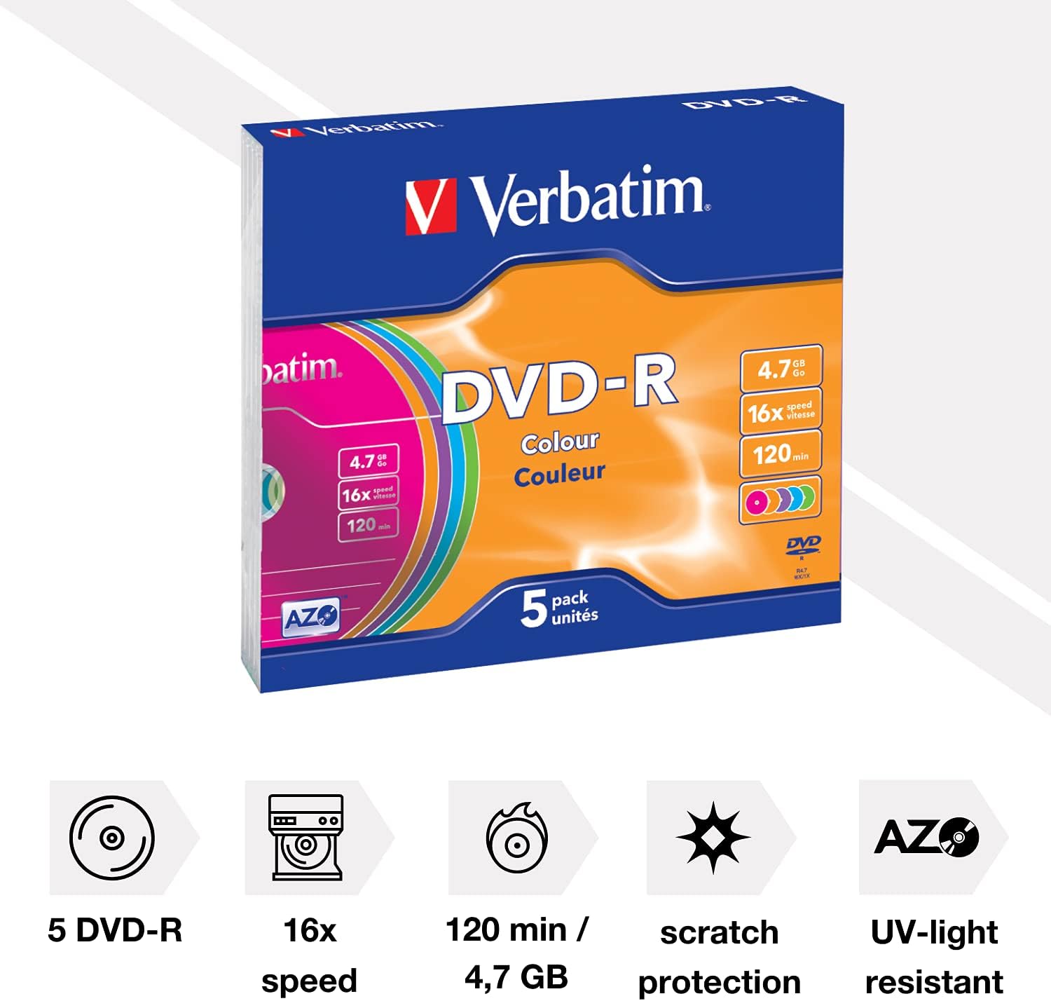 Verbatim 43557 DVD-R 16x Non-Printable Slim Case (Pack of 5