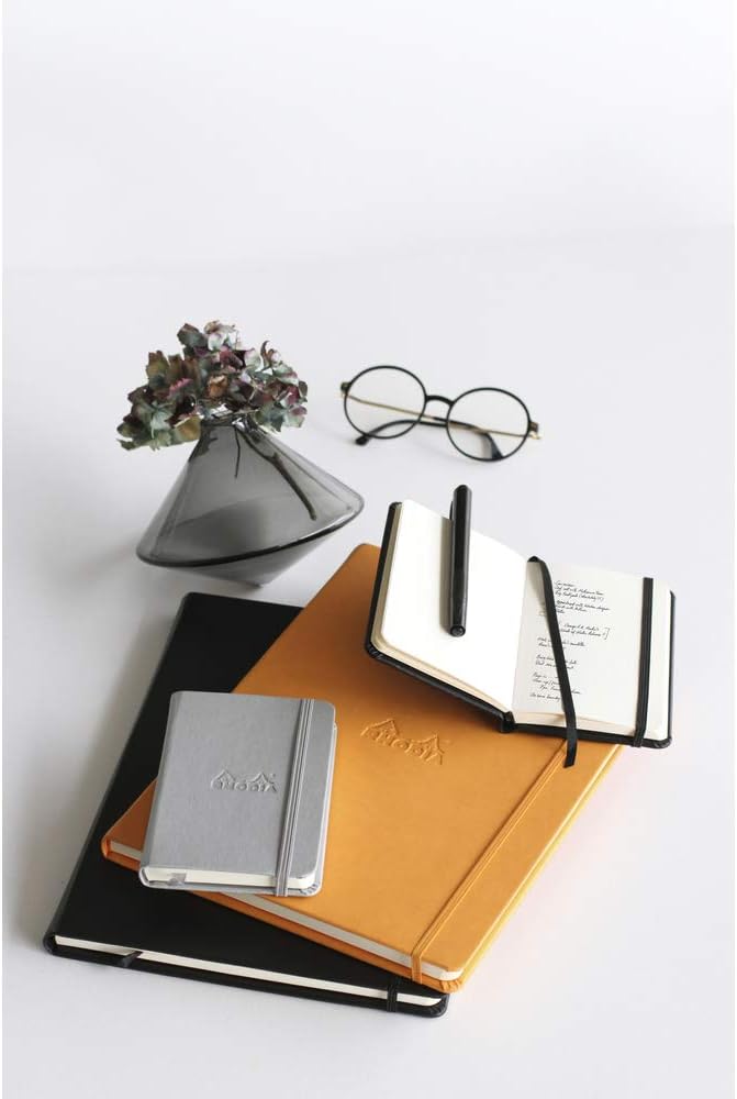 RHODIA 118769C - Rigid Notebook Webnotebook Black - A5 - Dotted Dot - 192 pages - Clairefontaine Ivory Paper 90 g/m - Bookmark, Elastic Closure - Faux Leather Cover