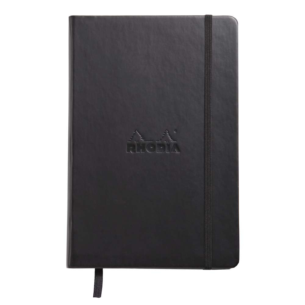 RHODIA 118769C - Rigid Notebook Webnotebook Black - A5 - Dotted Dot - 192 pages - Clairefontaine Ivory Paper 90 g/m - Bookmark, Elastic Closure - Faux Leather Cover