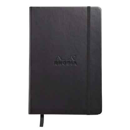 RHODIA 118769C - Rigid Notebook Webnotebook Black - A5 - Dotted Dot - 192 pages - Clairefontaine Ivory Paper 90 g/m - Bookmark, Elastic Closure - Faux Leather Cover
