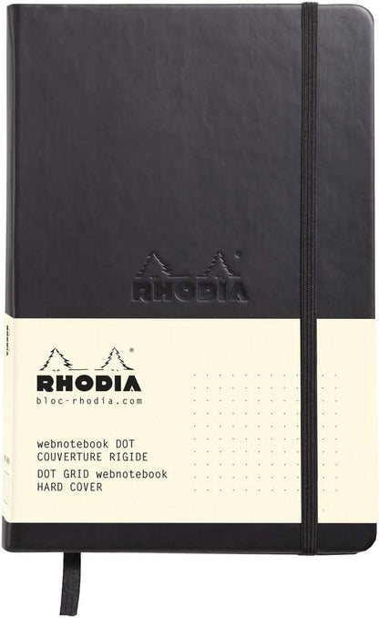 RHODIA 118769C - Rigid Notebook Webnotebook Black - A5 - Dotted Dot - 192 pages - Clairefontaine Ivory Paper 90 g/m - Bookmark, Elastic Closure - Faux Leather Cover