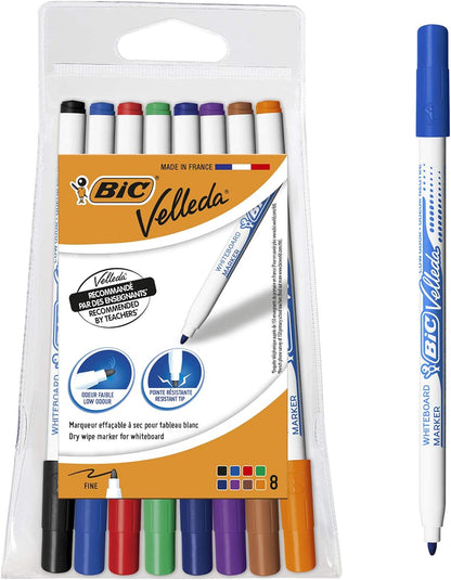 Q-Connect 400x300mm Wooden Frame Whiteboard &BIC Velleda 1721 Whiteboard Pens - Assorted Colours, Pouch of 8