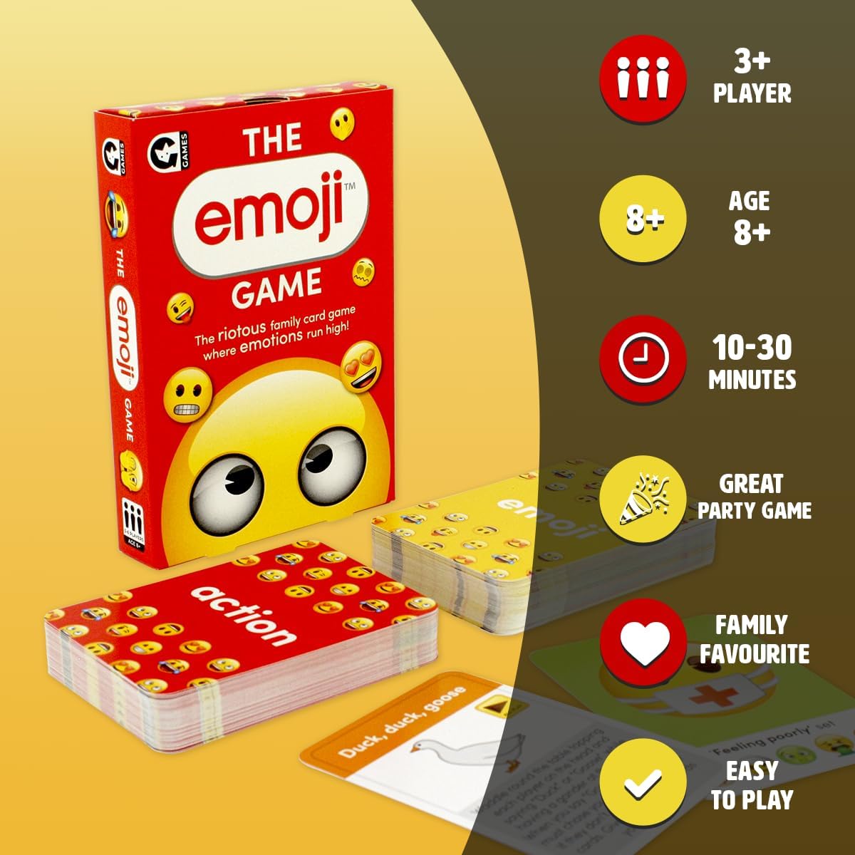 Ginger Fox Emoji Party Card Game | Fast-Paced Happy Family Style Gameplay with Action Cards | Travel-Size Game for Kids & Adults Aged 8+ | Easy to Learn & Fun to Play | Gift Idea
