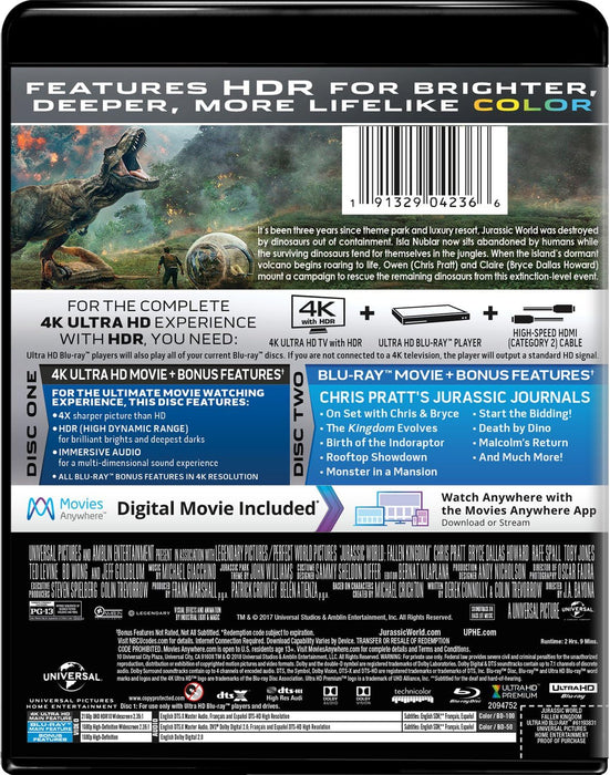 Jurassic World Fallen Kingdom 4k Uhd+Bluray 2018 Region Free Available Now!!!