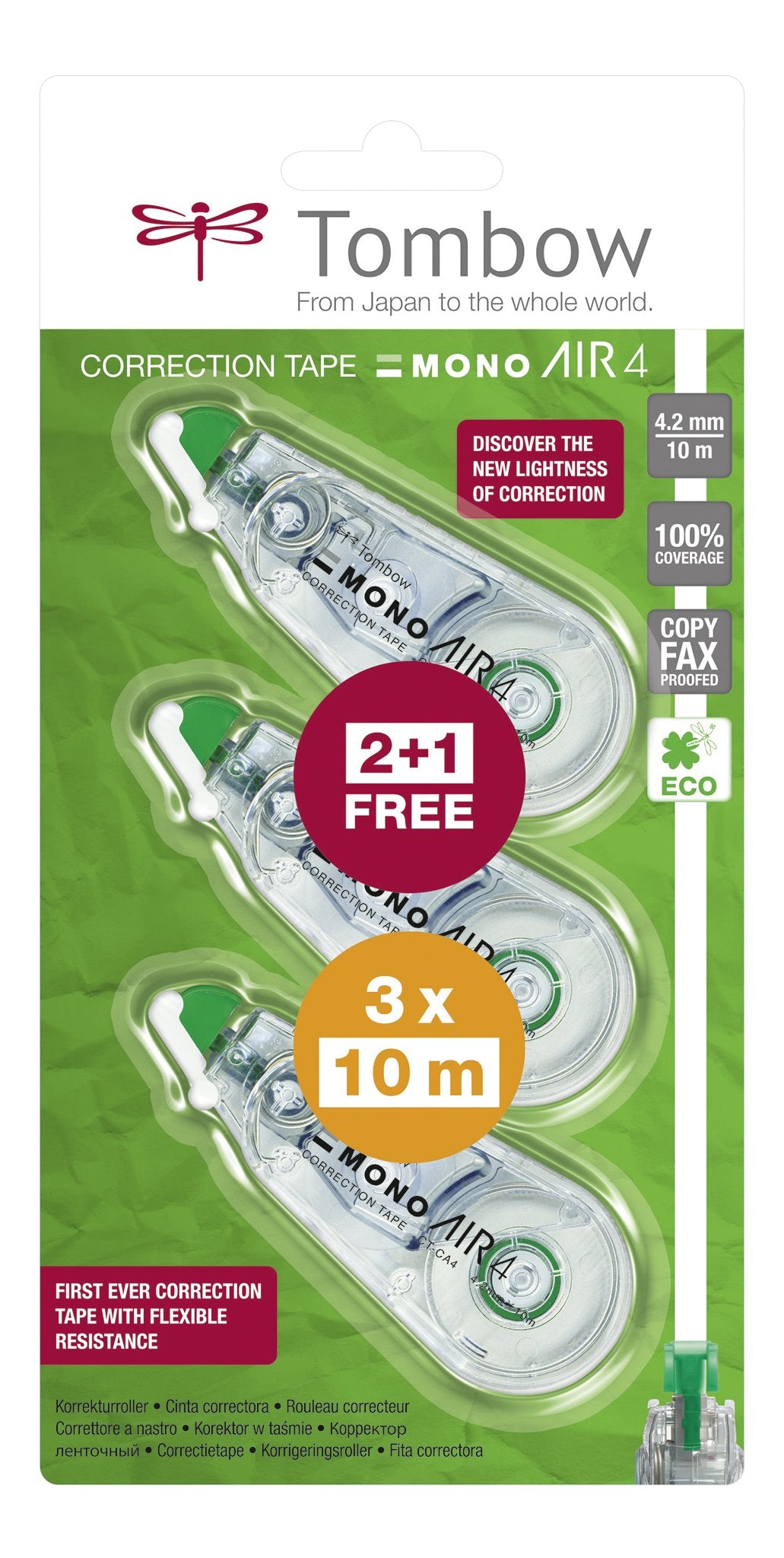 Tombow – CA4/Correction Roller Rolling 4 – 2 mm x 10 m Economy Pack of 3 Hole in The Middle
