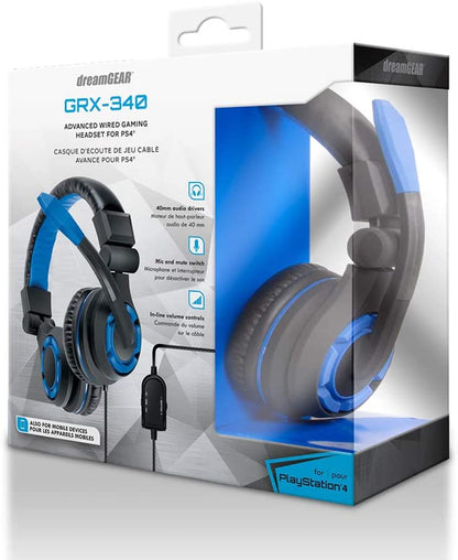 dreamGEAR GRX-340 Advanced Wired Gaming Headset for PlayStation 4 Blue