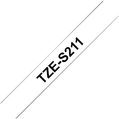 Brother TZe-S211 Labelling Tape Cassette, Black on White, 6mm (W) x 8M (L), Strong Adhesive, Brother Genuine Supplies