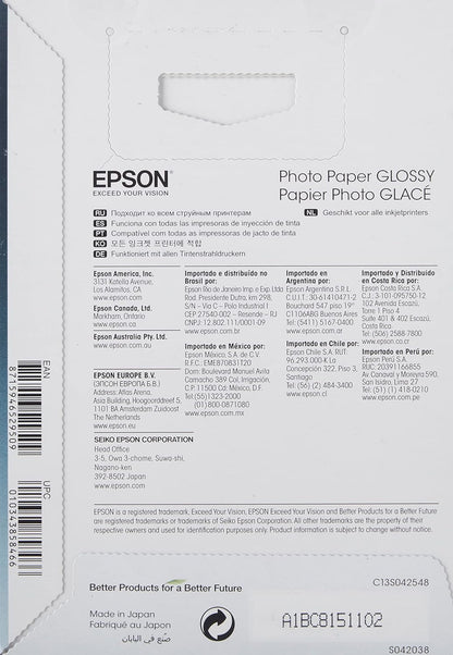 Epson C13S042548 Glossy Photo Paper (Pack of 100), White, 10 x 15 cm