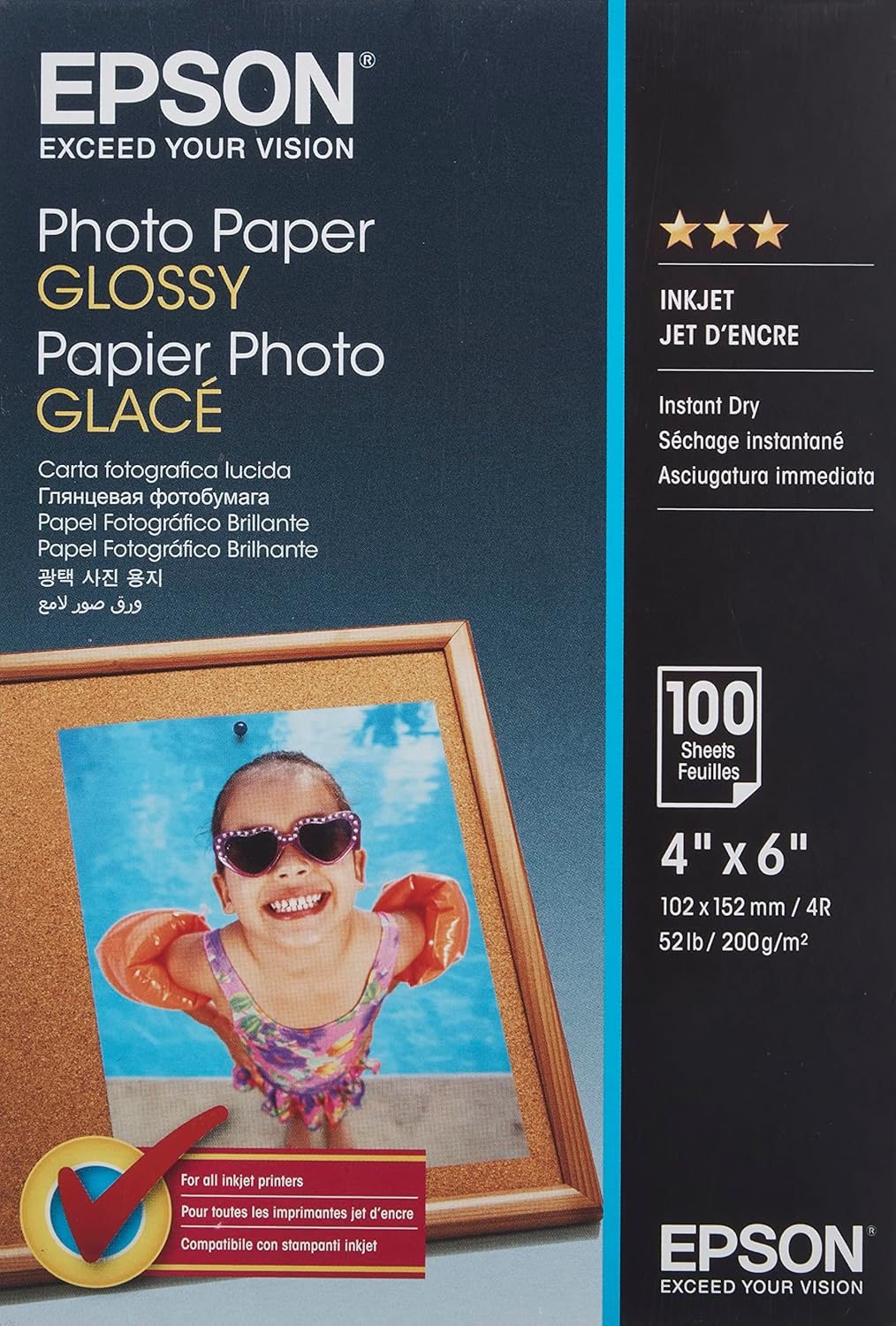 Epson C13S042548 Glossy Photo Paper (Pack of 100), White, 10 x 15 cm