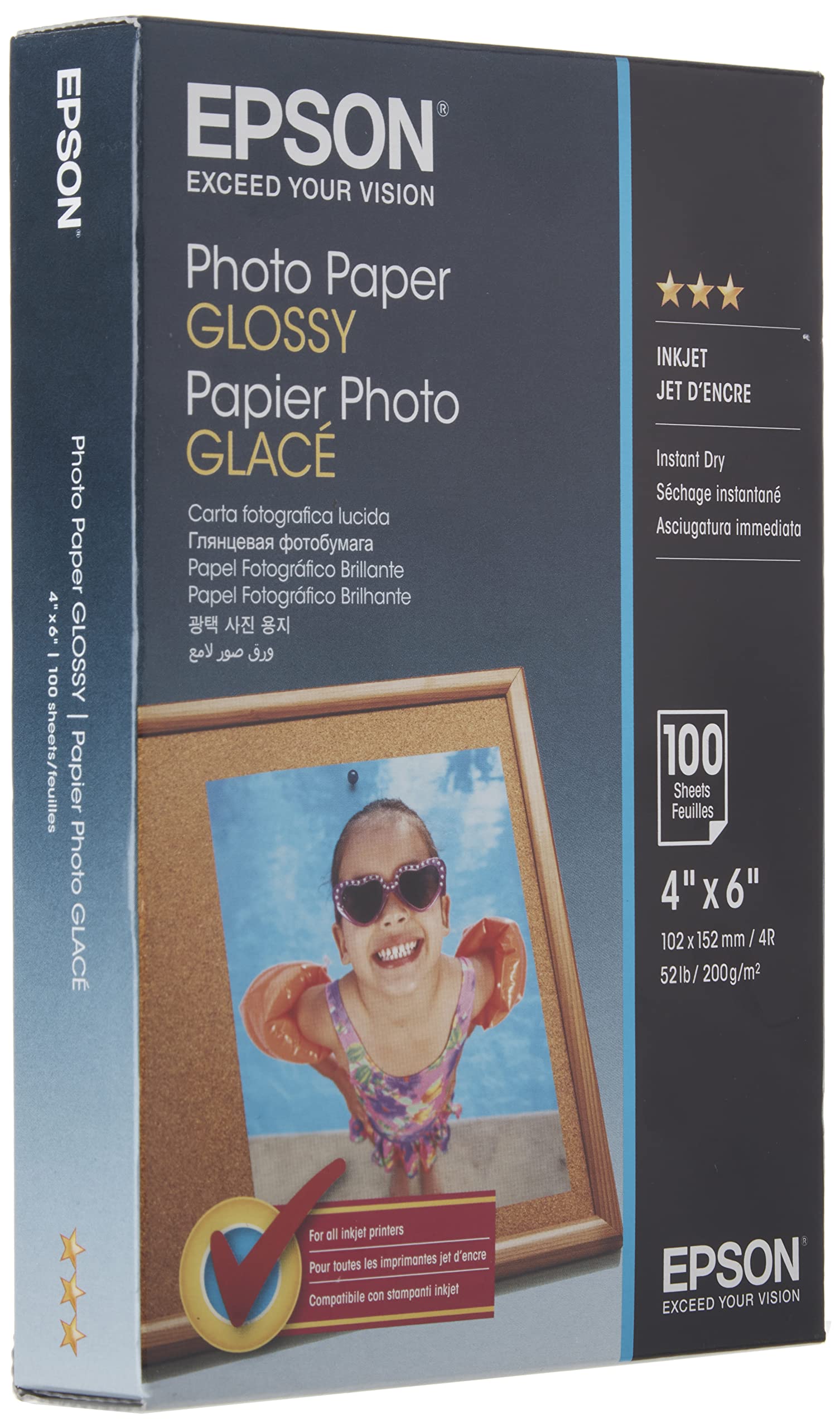 Epson C13S042548 Glossy Photo Paper (Pack of 100), White, 10 x 15 cm