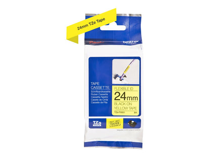 Brother TZe-FX651 Labelling Tape Cassette, Black on Yellow, 24mm (W) x 8M (L), Flexible ID, Brother Genuine Supplies