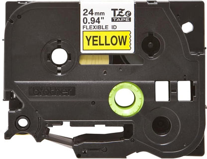 Brother TZe-FX651 Labelling Tape Cassette, Black on Yellow, 24mm (W) x 8M (L), Flexible ID, Brother Genuine Supplies