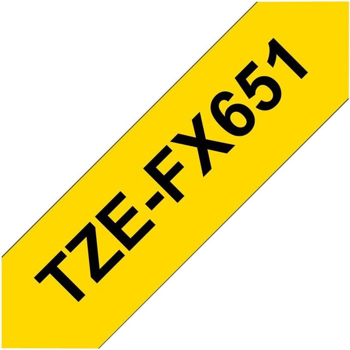 Brother TZe-FX651 Labelling Tape Cassette, Black on Yellow, 24mm (W) x 8M (L), Flexible ID, Brother Genuine Supplies