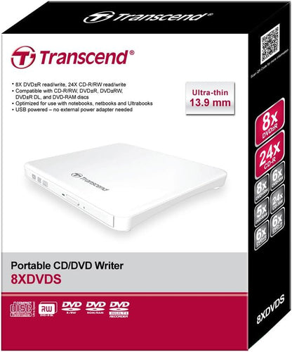 Transcend Extra Slim Portable DVD Writer - White