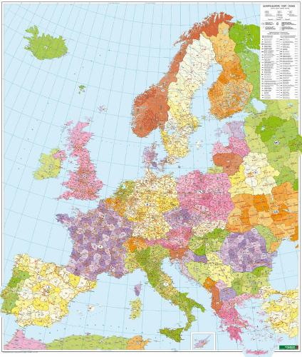 European by district 1:3.7m, metal-backed